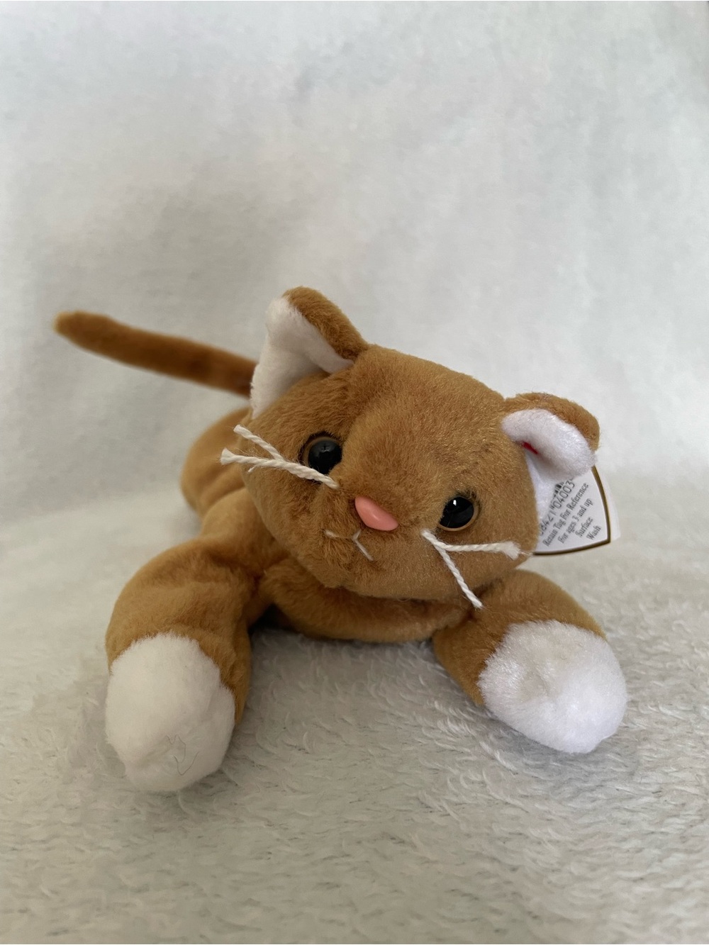 RARE Ty Beanie Baby "Nip" the Cat from 1994 Brown &White Plush Cat PVC&Tag Error